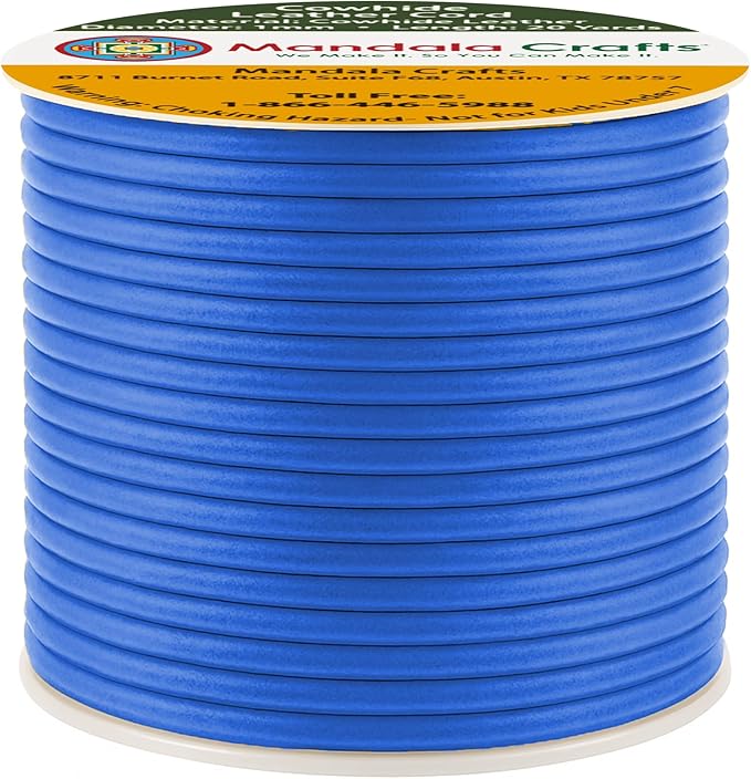 Mandala Crafts Round Cowhide Genuine Blue Leather Cord for Jewelry Making Kumihimo Leather Rope Spool - Blue 20 Yds 1mm Cording