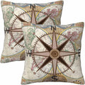 Nautical Compass Throw Pillow Covers 18x18 Historical World Map Earth Exploration Vintage Set of 2 Pillow Cases Square Velvet Outdoor Pillowcases Decorative for Home Bed Sofa Couch Hotel