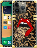 Compatible with iPhone 14 Pro Max Case, Brown Leopard Print Mouth Luxury Golden Decoration for Girl Women Soft TPU Shockproof Protective Hard PC Back for iPhone 14 Pro Max