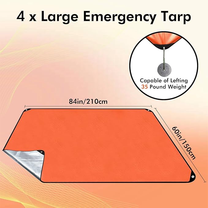 4 Pack Upgrade Survival Blanket – Insulated Thermal Reflective Tarp - 60" x 82". All-Weather, Reusable Emergency Blanket for Car or Camping, Orange