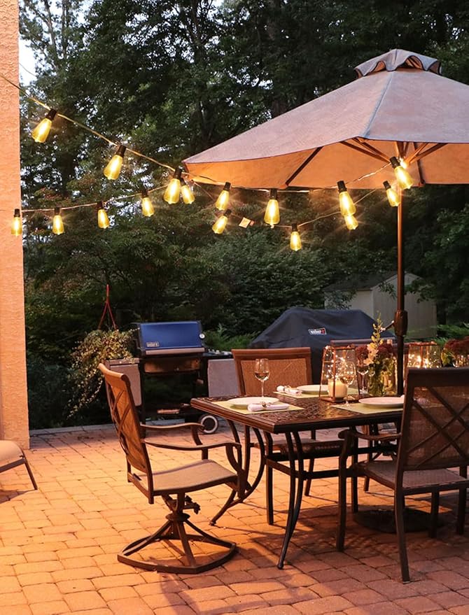 Larkvue 50FT(2x25FT) Outdoor String Lights, Patio Lights with 20+2 LED Dimmable Waterproof ST38 Vintage Bulbs for Backyard Bistro Cafe Deck, Black
