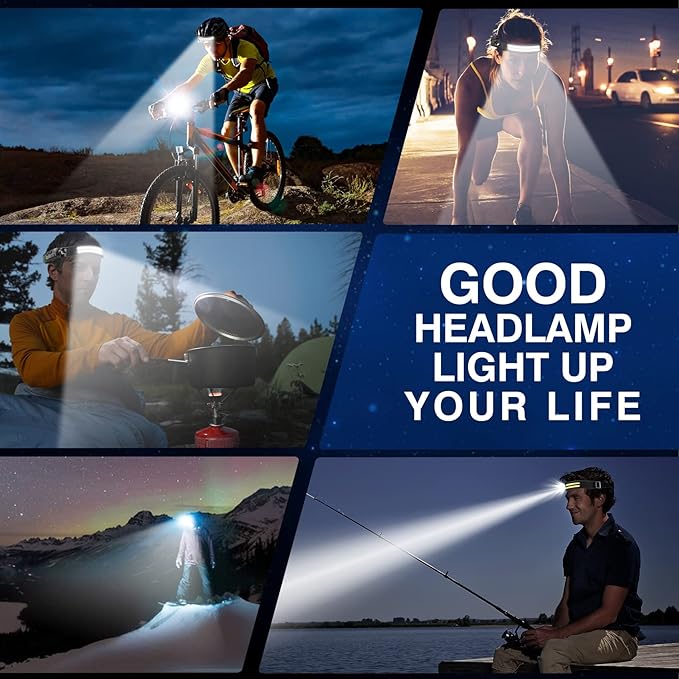 Headlamp Rechargeable,2 Pack 230° Wide Beam Head Lamp,2000 Lumen Super Bright LED Headlamp with Motion Sensor,Waterproof 0.14lb Lightweight Head Lights for Forehead Hiking Running,Camping Essentials
