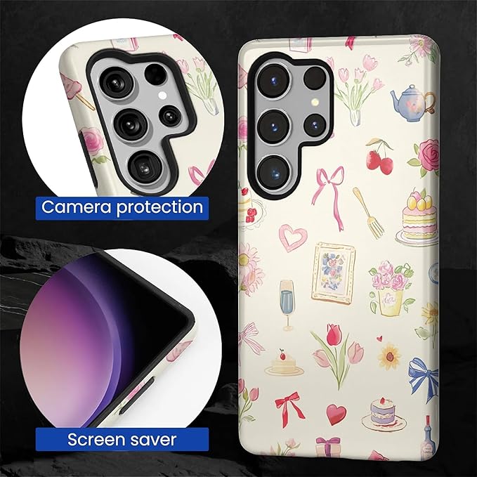 for Samsung Galaxy S25 Ultra Case,HL2 Aesthetic Bow Preppy Collage Hybrid 2 Layer Hard Shell Silicone Protective Pattern Design Case