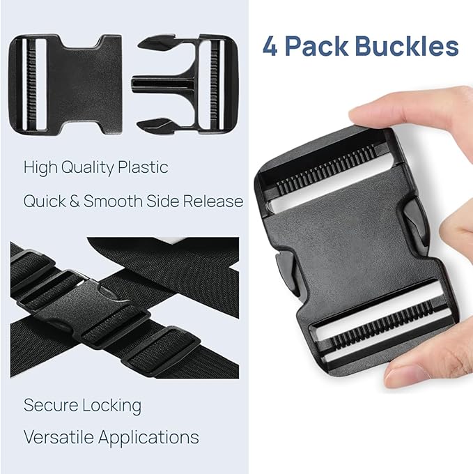4 Pack 2 Inch Buckle Quick Side Release, Heavy Duty Plastic Side Release Buckles for Backpacks, Pet Collars, Paracord Crafts, Luggage & Outdoor Gear