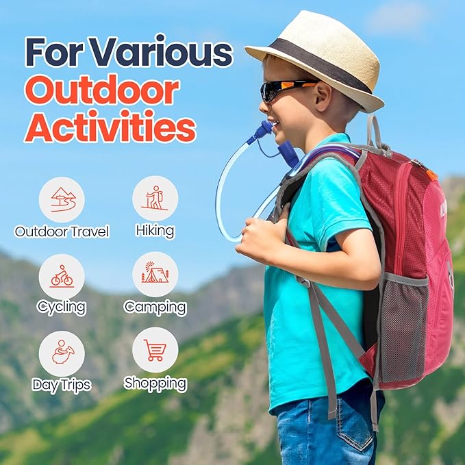 Shinylin 2 Pcs Kids Hydration Backpack with 1.5L Water Bladder Lightweight Kids Hiking Backpack Water Rucksack for Boys Girls Climbing Running