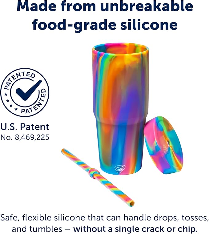 Silipint: 32oz Silicone Straw Tumbler, Unbreakable, Non-Toxic, Dishwasher Safe - Pack of 4