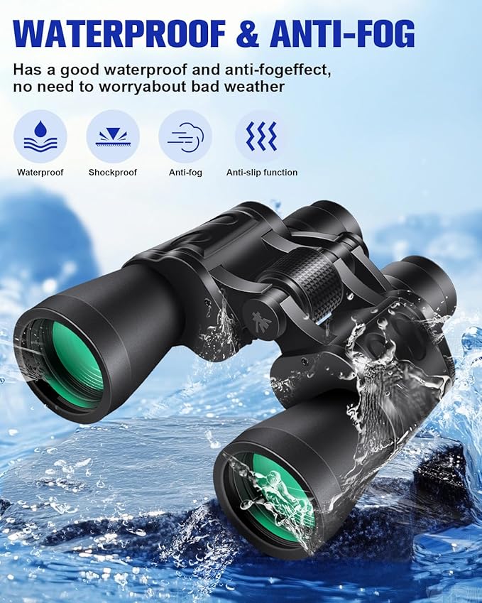 20x50 High Powered Binoculars for Adults, Clear Durable Binoculars for Bird Watching Sightseeing Wildlife Watching Travel Hunting Football Games Stargazing with Carrying Case & Strap