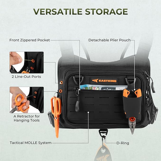 KastKing Bait Boss Water-Resistant Fishing Chest Pack With EVA Zip-Down Workstation, MOLLE Storage, Adjustable Chest Straps