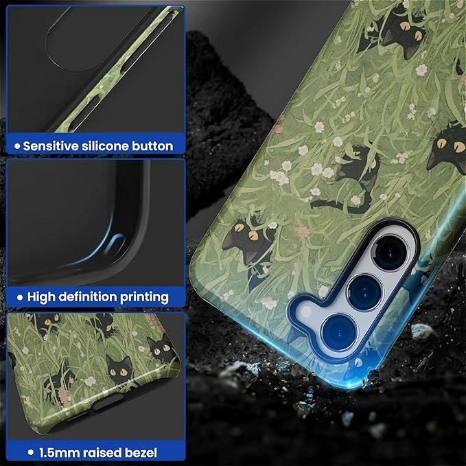 for Samsung Galaxy S23 Case,HL2 Grass Cat Hybrid 2 Layer Hard Shell Silicone Protective Pattern Design Case