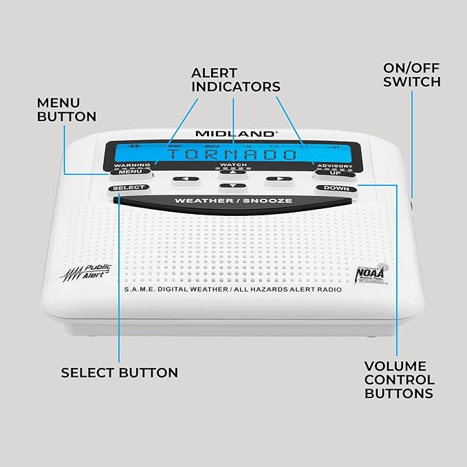 Midland - NOAA Emergency Radio Bundle with Strobe Light and Pillow Shaker