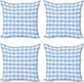 Ambesonne Checkered Decorative Throw Pillow Case Pack of 4, Gingham Motif with Little Hearts Pastel Blue Shower Theme, Cushion Cover for Couch Living Room Car, 18", Pale Blue White
