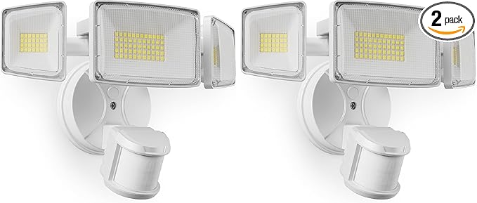 Onforu 100W LED Motion Sensor Outdoor Lights, Dusk to Dawn Flood Light Outdoor Motion Sensor, Hardwired Security Lights Floodlights Outside 11000LM 6500K Daylight IP65 Waterproof (White) (Pack of 2)