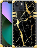 Compatible with iPhone 13 Case, Black Gold Marble Nature Luxury Golden Decoration for Girl Women Soft TPU Shockproof Protective Hard PC Back for iPhone 13
