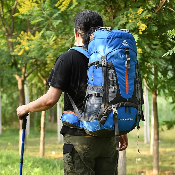 Bseash 60L Hiking Camping Backpack with Rain Cover, Waterproof Large Capacity Outdoor Sport Travel Daypack Climbing Touring (Army Green)