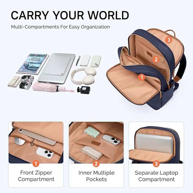 GOLF SUPAGS Women Laptop Backpack Casual Daypack for Work Travel College Backpack Purse Fits 15.6 Inch Notebook (Navy Blue)