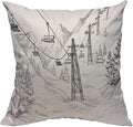 TKS MITLAN Mountain Ski Lift Pillow Cover 18x18 inch Sketch White Wintertime Snow Landscape Resort Rustic Linen Throw Pillow Covers 18x18 Inch for Sofa Couch Decoration