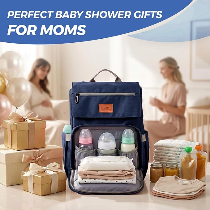 PILLANI Baby Diaper Bag Backpack - Baby Bags for Girls & Boys, Large Waterproof Diaper Backpack - Baby Shower Gifts & Registry Must Haves - Travel Diaper Bags with Changing Pad - Stuff for Newborn