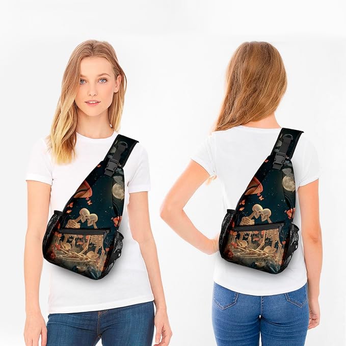 FyLybois Skull Sling Bag for Women Lightweight Crossbody Backpack Casual Daypack with Adjustable Strap for Travel Work Hiking Everyday Use