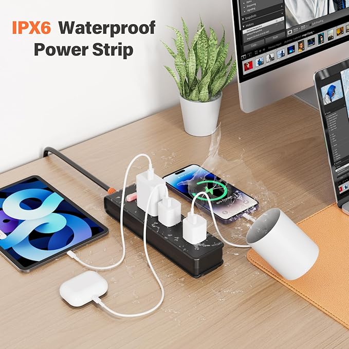 Outdoor Power Strip Weatherproof, IPX6 Waterproof Surge Protector with 3 Wide Outlets,1625W/13A Overload Protection Switch, 10FT Extension Cord, Wall Mountable for Indoor Outdoor, UL FCC Listed