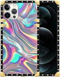 Compatible with iPhone 12 Pro Max Case, Holographic Abstract Iridescent Textures Luxury Golden Decoration for Girl Women Soft TPU Shockproof Protective Hard PC Back