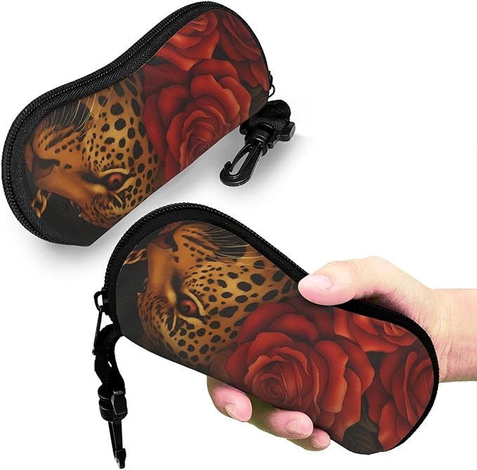 Watercolor Orca Whale Glasses Case Neoprene Portable Zipper Eyeglass Bag With Hook