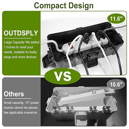 [2 Pack] Outdoor Electrical Box Waterproof, OUTDSPLY Medium Outdoor Electrical Box (11.6x5.2x4.1 inch)w/ 6 Cable Entry, Weatherproof Connection Box for Power Strip, Plug, Timer, Holiday Lights, Green