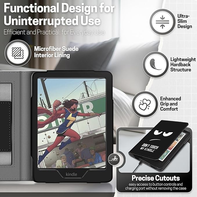 TNP Stand Case with Strap for Kindle Paperwhite 12th Gen 2024 / Kindle Colorsoft Signature Edition - 7" PU Leather Protective Folio Cover with Auto Wake/Sleep & Card Slot, Don't Touch