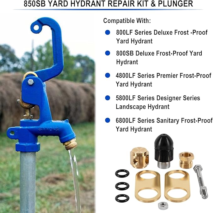 850 Sb Parts Kit Yard Water Hydrant Repair Rebuild Kit & 8842 Plunger Fit for Simmons 800LF 800SB 4800LF 5800LF 6800LF Series Frost Proof Landscape Outdoor Yard Hydrant