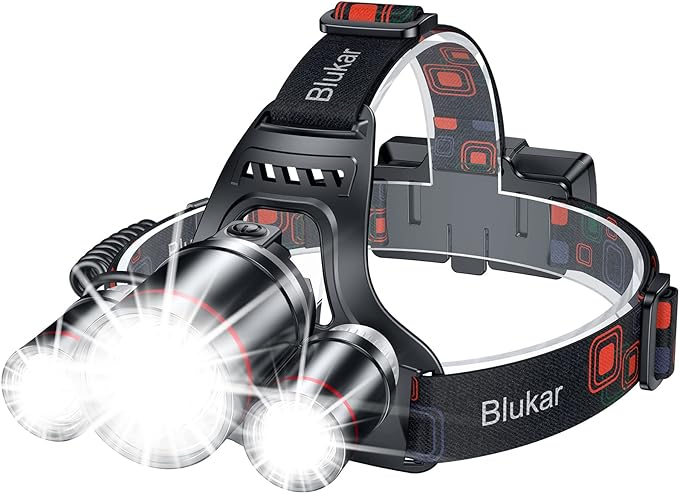 Blukar LED Headlamp, Super Bright Rechargeable Headlight Flashlight - 3 Lights 5 Modes,Zoomable,Spotlight&Floodlight Combination, IPX6 Waterproof, 20+Hrs Runtime for Running,Hiking,Camping etc.