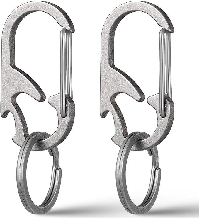 TISUR Titanium Carabiner Keychain Clip, Anti-Lost Key Ring Holder, Self-Locking Metal Gate Clip Key Chain Bottle Opener for Men Women