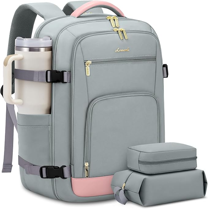 LOVEVOOK 40L Travel Backpack for Women Flight Approved, Carry on Backpack for Airplanes, TSA Personal Item Travel Bag, Waterproof 17 Inch Laptop Backpack, Business Weekender Overnight Daypack, 3Pcs