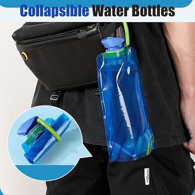 Collapsible Water Bottles for Travel – 24oz Foldable Water Bottle with Leakproof Lid, Food-Grade Silicone Portable Reusable BPA-Free Water Bottle for Hiking,Sports,Camping,Biking (3)