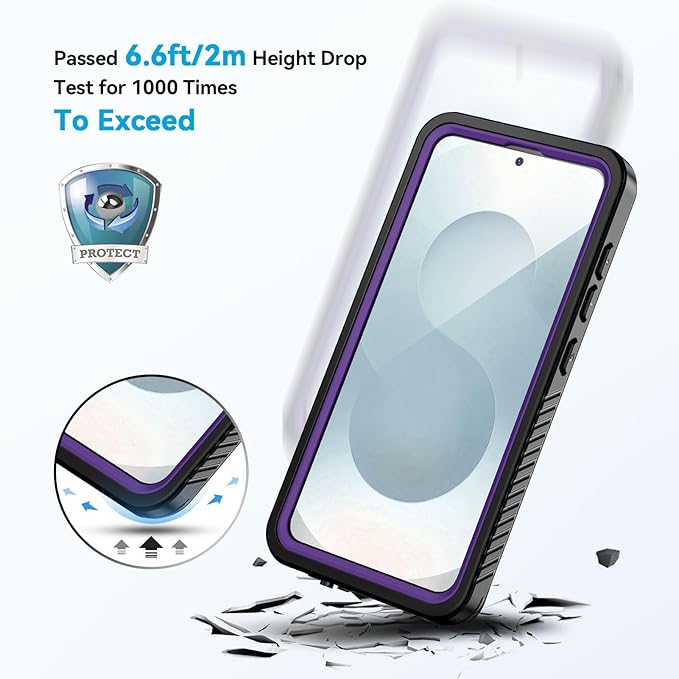 Lanhiem for Samsung Galaxy S25+ Plus Case, IP68 Waterproof Dustproof Case with Built-in Screen Protector, Rugged Full Body Shockproof Protective Cover for Galaxy S25 Plus 6.7 Inch, Purple
