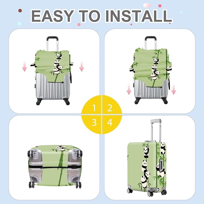 ANNA QUEEN Cute Panda Bamboo Luggage Cover, Cartoon Animal Suitcase Protector for 24-26 Inch Luggage