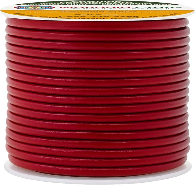 Mandala Crafts Round Genuine Burgundy Leather Cord for Jewelry Making – 1mm Cowhide Leather Rope String Lace for Kumihimo – 20 Yards Cowhide Craft Cording Spool