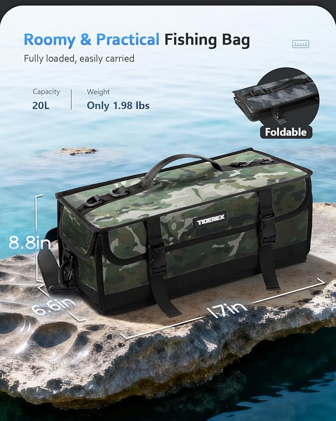 Large Fishing Tackle Bag for Soft Plastic Baits Storage, 20PCS Soft Bait Clear Storage Bag, Fishing Gear Organizer for Weights, Reels & Hooks, 900D Waterproof Oxford Fabric