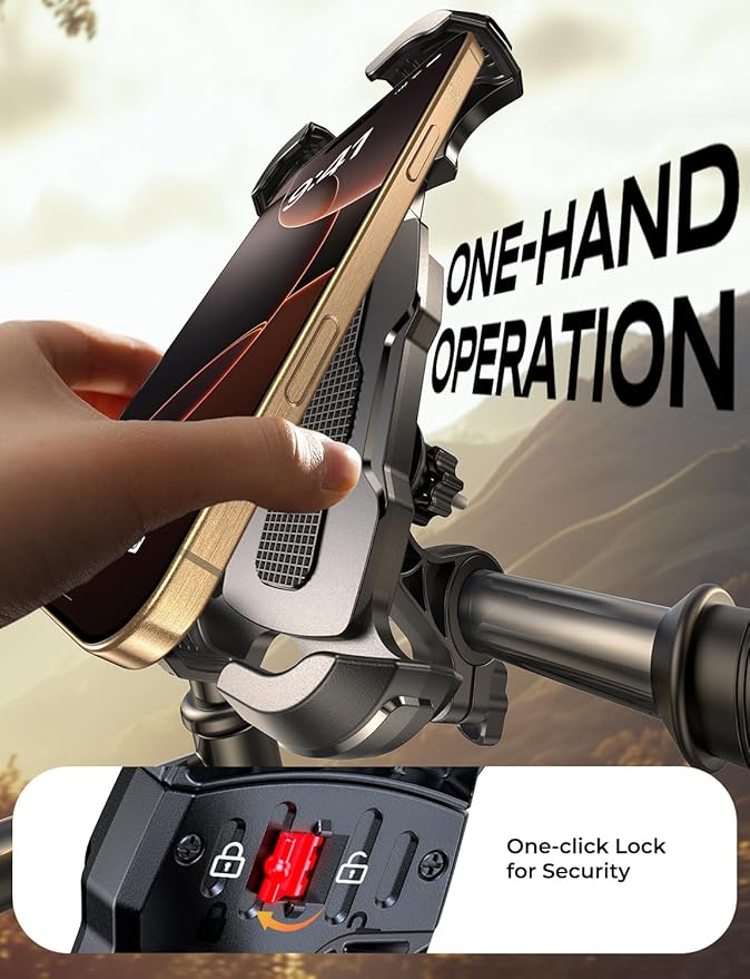 Zewdov Motorcycle Phone Mount [Secure Grip][Anti-Drop], Upgrade Bike Phone Holder [1s Stable Lock], 360° Rotatable Phone Holder for Mountain Bike/ATV, Fits for iPhone/Samsung 4.7-6.9", Screw Mount