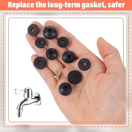 58PCS Rubber Faucet Washers Assorted Kit Outdoor Faucet Repair Kits with Brass Screws Flat and Beveled Hose Filter Washer Worn Out Replacements for Use Assortment Quick-Opening Style Faucets Stem