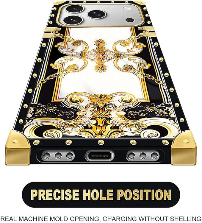 for iPhone 17 Pro Case Luxury Golden Decoration for Girl Women Soft TPU Shockproof Protective Hard PC Back for iPhone 17 Pro Crazy Pattern Gold Grain Flowers