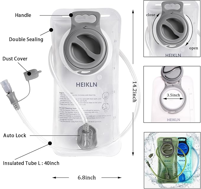 HEIKLN Hydration Bladder 1.5L-2L-2.5L-3L,Leak Proof Water Reservoir, BPA Free Military Water Storage Bladder Bag Hydration Pack Replacement Easy Clean for Bicycling Hiking Camping Hunting Running