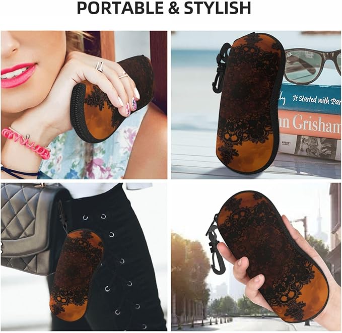 Watercolor Orca Whale Glasses Case Neoprene Portable Zipper Eyeglass Bag With Hook