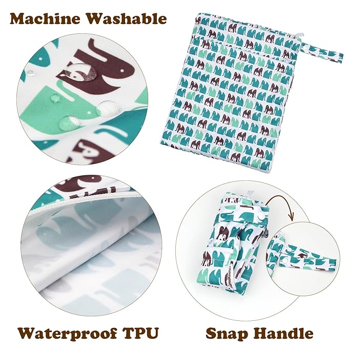 Mama Koala Waterproof Cloth Diaper Wet Bag Reusable Waterproof - - Odor Resistant Travel Wet Dry Bag for Cloth Diapers, Daycare, Baby Outings, 2 Pack (W022)