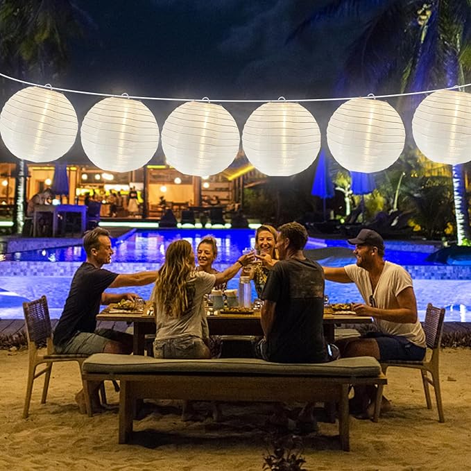 Lantern String Lights Outdoor, 27.5FT White Lantern String Lights Plug in with 10 Nylon Lanterns and G40 LED Bulbs, Hanging Light Strings Waterproof for Indoor Bedroom Outdoor Patio Wedding Party