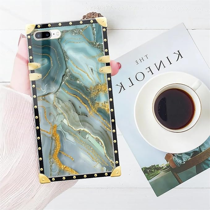 Compatible with iPhone 8 Plus 7 Plus Case, Golden Texture Marble Veining Luxury Golden Decoration for Girl Women Soft TPU Shockproof Protective Hard PC Back for iPhone 8 Plus 7 Plus
