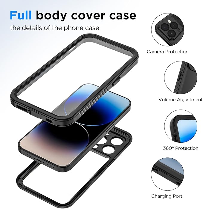 Lanenas for iPhone 14 Pro Case, 14 Pro Waterproof Case with Built-in Screen Protector, Full Body Heavy Duty Phone Case Dustproof Shockproof Case Cover for iPhone 14 Pro 6.1inch Black
