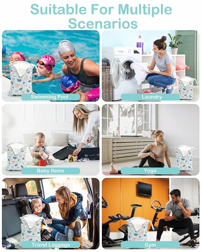 ALVABABY 2pcs Waterproof Wet Dry Bags,Reusable with Two Zippered Pockets,Baby Cloth Diaper,Travel,Beach,Pool,Daycare,Soiled Baby Items,Yoga Gym Bag,Swimsuits or Wet Clothes 2LW04