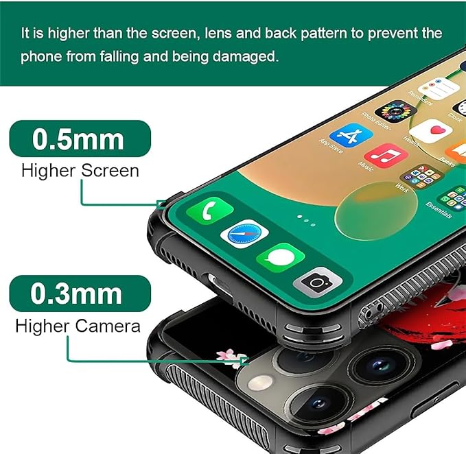for iPhone 14 Pro Max Case, Sakura Japanese Samurai Pattern Graphic Design Girl Boy Soft Silicone Hard Acrylic Shock Protection for iPhone 14 Pro Max