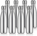 Volhoply 17oz Stainless Steel Water Bottles Bulk, Leakproof Insulated Metal Water Bottle for Sports, Travel, Adult, Available in Packs of 1, 4, or 8（Silver,8 Pack）
