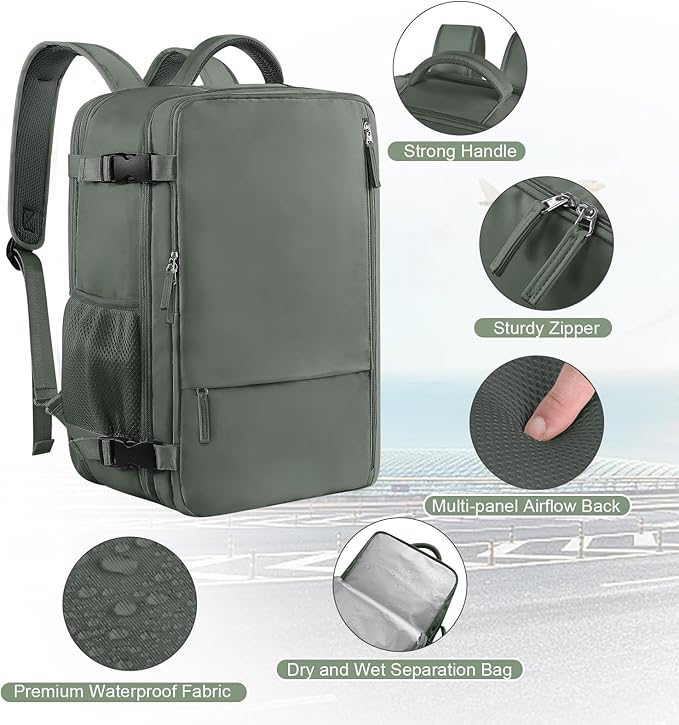 Sinaliy Large Expandable Travel Backpack for Men and Women, 17 Inch Laptop, Waterproof, Casual, College Bookbag, Backpack for Women, as Person Item Flight Approved