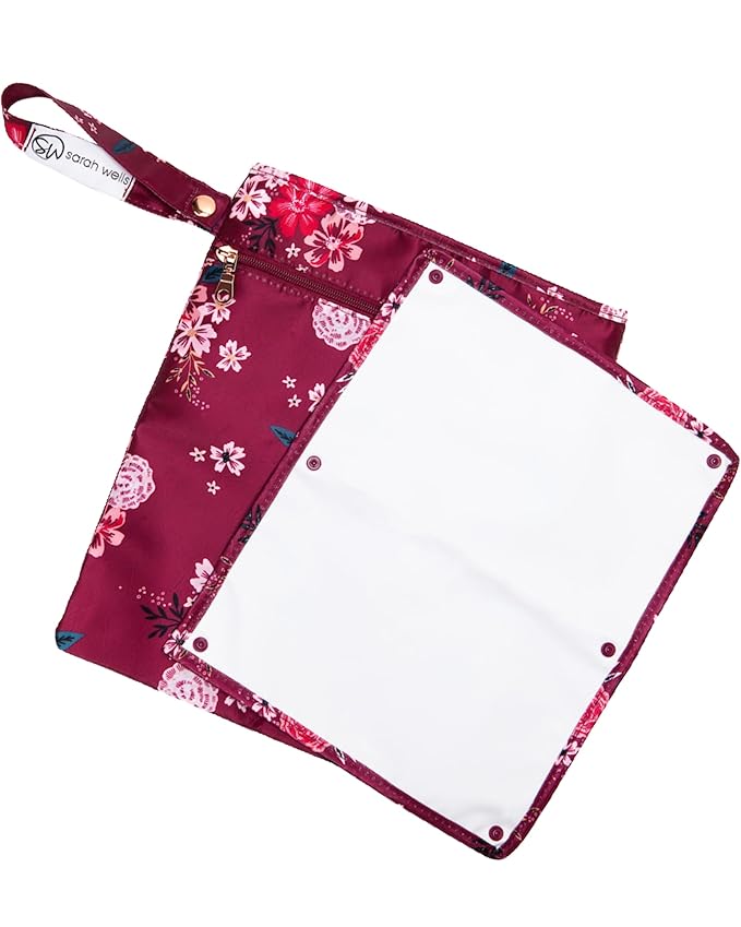 Sarah Wells Pumparoo Wet Dry Bag for Breast Pump Parts – Compact Organizer with Waterproof Pocket, Staging Mat & Fridge Hack – Machine Washable Pumping Accessory (Berry Bloom)